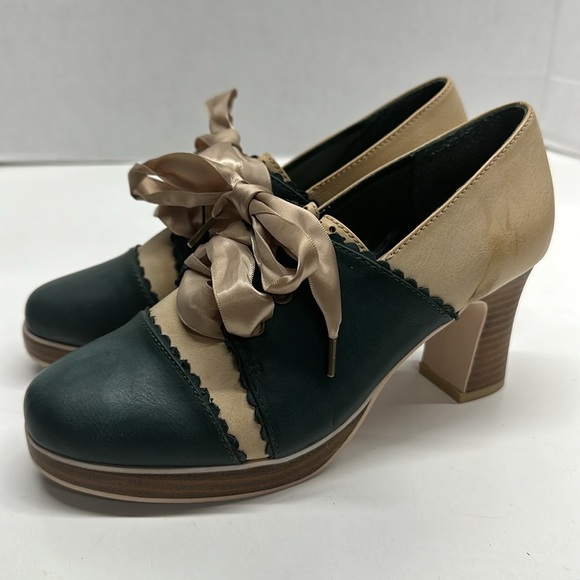 Alice and the Pirates Christopher Shoes High Heels Lace Up Shoes Tan Green US 7 - Picture 2 of 11